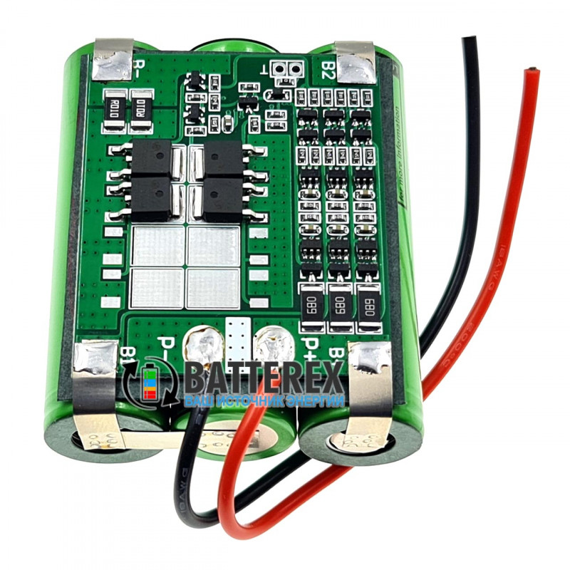 Акумуляторна збірка 3S 12V 10A 3500mah із платою BMS 3S FL15A із балансуванням із 3 акумуляторів 18650 LG MJ1 3500mah, силіконові дроти, термоусадка