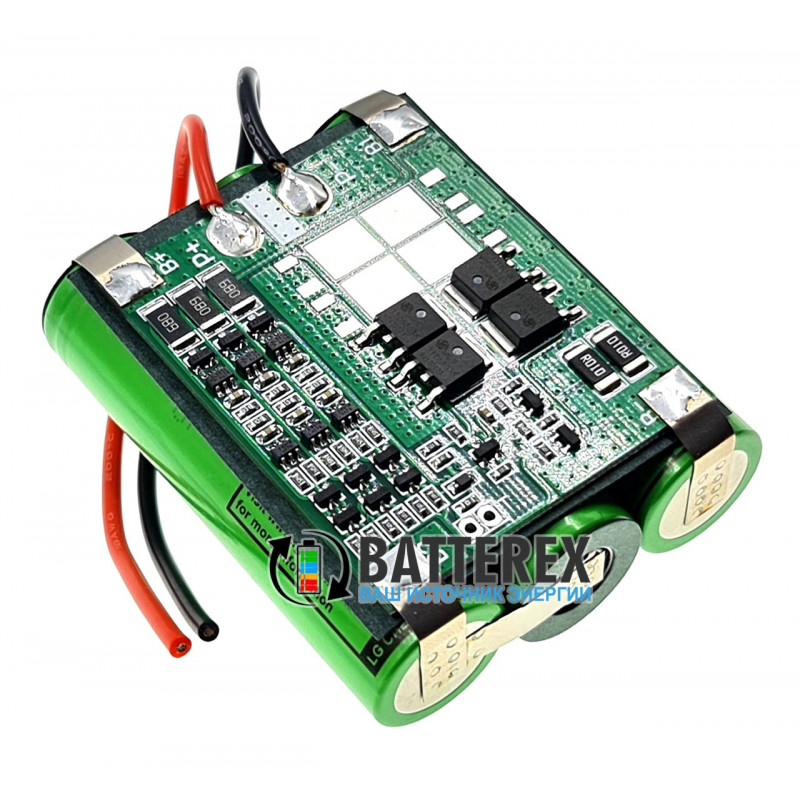 Акумуляторна збірка 3S 12V 10A 3500mah із платою BMS 3S FL15A із балансуванням із 3 акумуляторів 18650 LG MJ1 3500mah, силіконові дроти, термоусадка