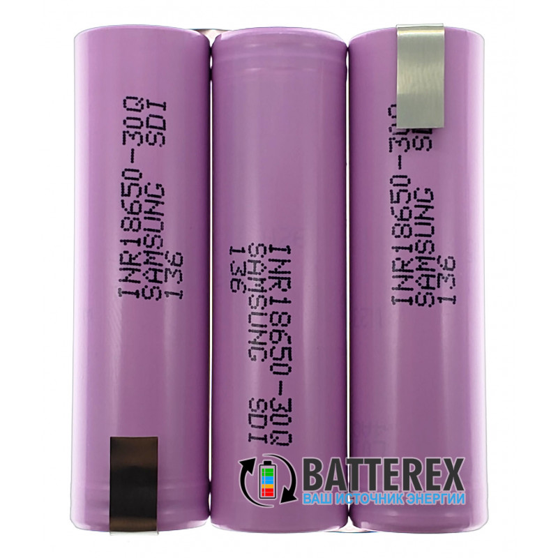 Сборка 11.1В из 3х аккумуляторов 18650 Samsung 30Q 3000mah для шуруповёрта (плоская)