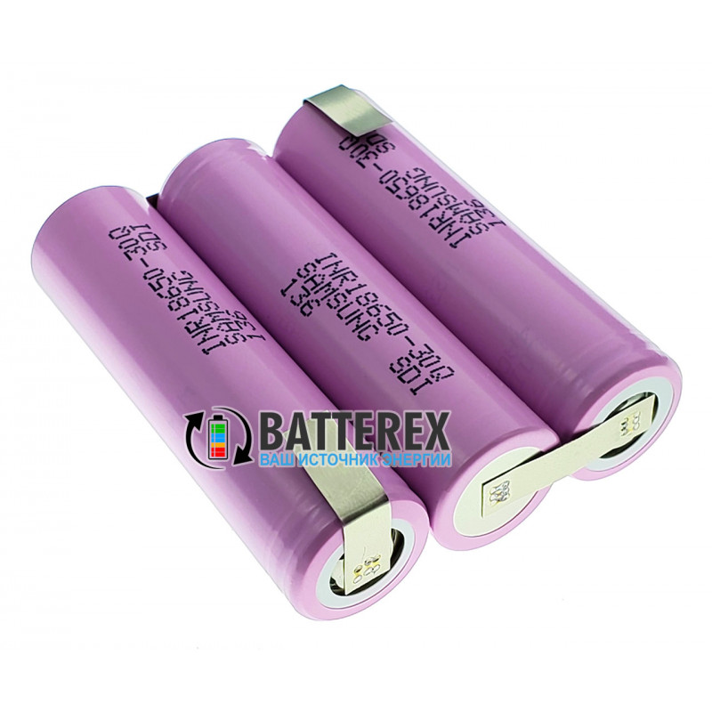 Сборка 11.1В из 3х аккумуляторов 18650 Samsung 30Q 3000mah для шуруповёрта (плоская)