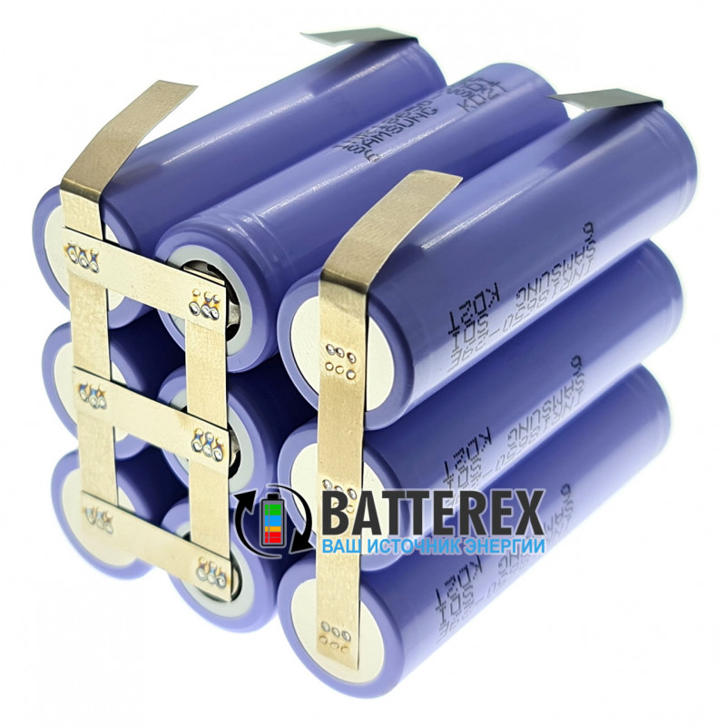 Сборка 3S3P 12V 8700mah из 9 аккумуляторов 18650 Samsung 29E 2900mah 10А (прямоугольная)