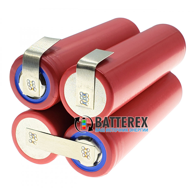 Сборка 18650 4S 14.8V 3500mah 10A из 4х аккумуляторов 18650 Sanyo NCR18650GA 3500mah 10А (прямоугольная)