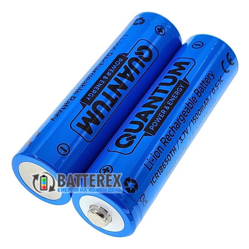 Аккумулятор 18650 Quantum ICR18650 1500mah 3.7V Button Top с выпуклым контактом плюс