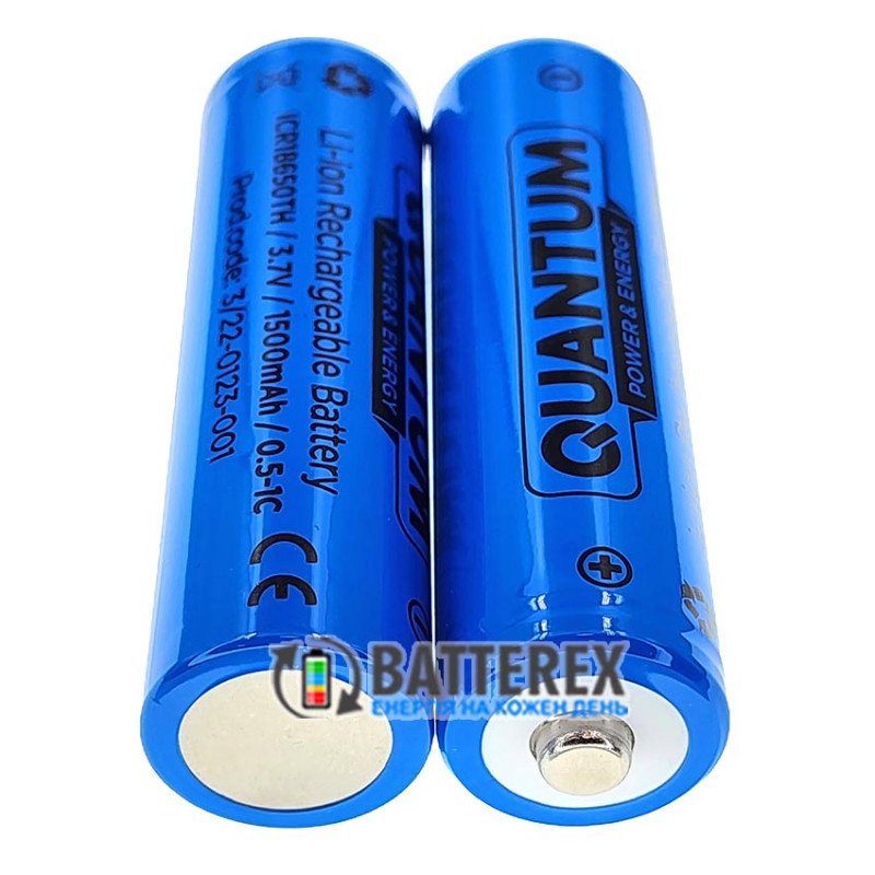 Аккумулятор 18650 Quantum ICR18650 1500mah 3.7V Button Top с выпуклым контактом плюс
