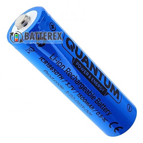 18650 Quantum ICR18650 1500mah 3.7V 2A Button Top с выпуклым контактом плюс (для фонарей)