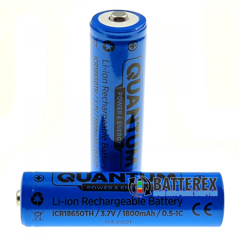 Аккумулятор 18650 Quantum ICR18650 1800mah 3.7V Button Top с выпуклым контактом плюс
