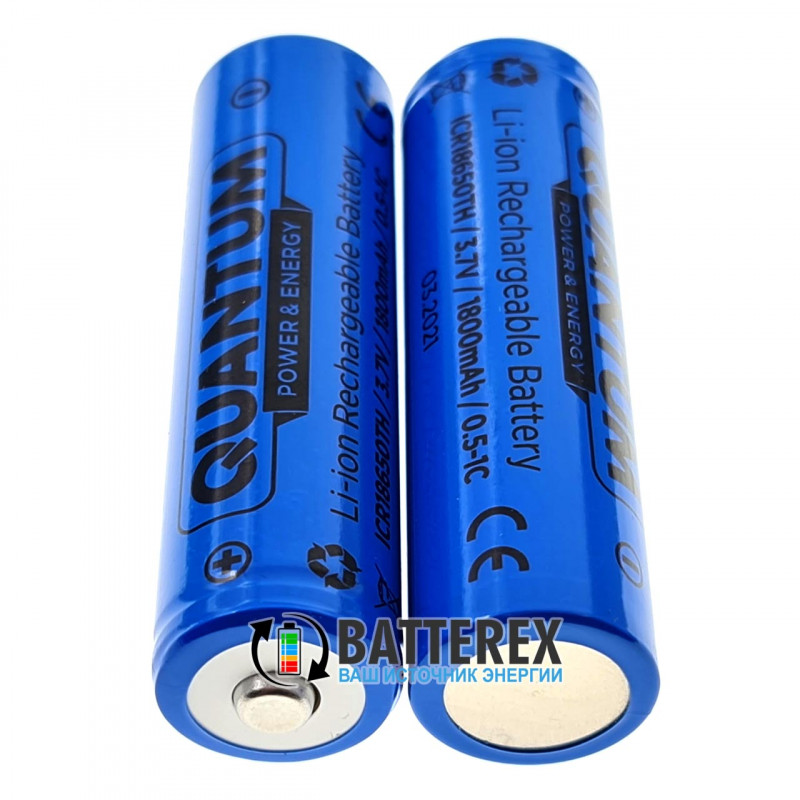 Аккумулятор 18650 Quantum ICR18650 1800mah 3.7V Button Top с выпуклым контактом плюс