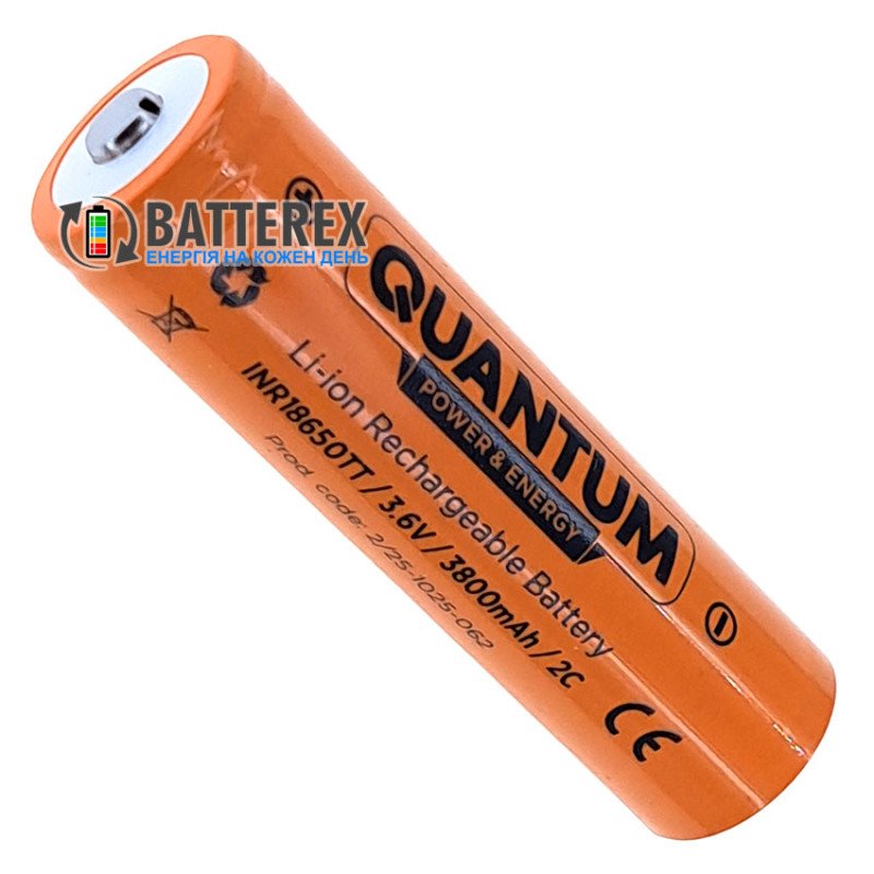 Акумулятор 18650 Quantum INR18650TT 3800mah 3.6V 8A Button Top із виступаючим контактом плюс