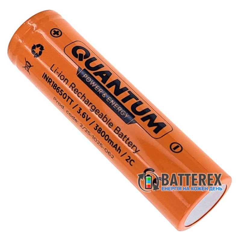 Акумулятор 18650 Quantum INR18650TT 3800mah 3.6V 8A Button Top із виступаючим контактом плюс