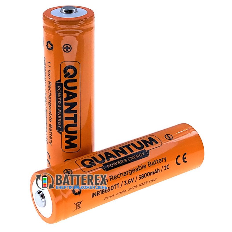 Акумулятор 18650 Quantum INR18650TT 3800mah 3.6V 8A Button Top із виступаючим контактом плюс