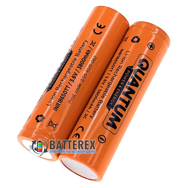 Акумулятор 18650 Quantum INR18650TT 3800mah 3.6V 8A Button Top із виступаючим контактом плюс