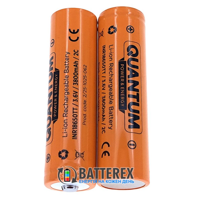 Акумулятор 18650 Quantum INR18650TT 3800mah 3.6V 8A Button Top із виступаючим контактом плюс
