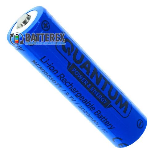 18650 Quantum NCM18650TT 3000mah 3.7V 3A Button Top с выпуклым контактом плюс (для фонарей)