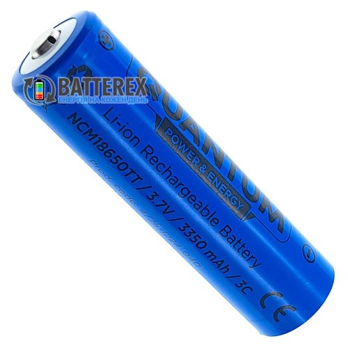 18650 Quantum NCM18650TT 3350mah 3.7V 10A Button Top с выпуклым контактом плюс (для фонарей)