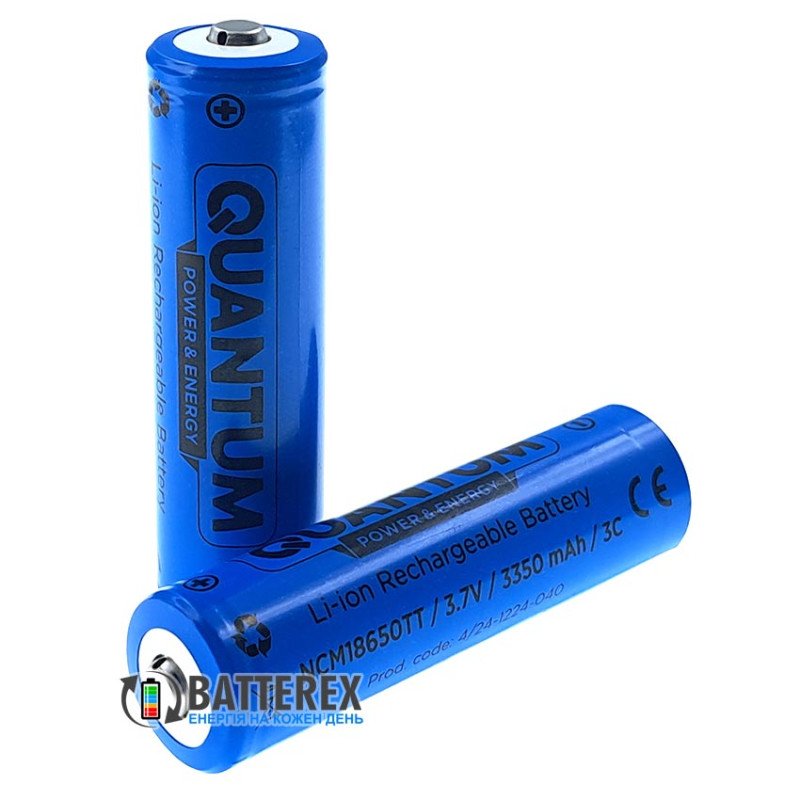 Аккумулятор 18650 Quantum NCM18650TT 3350mah 3.7V 10A Button Top с выпуклым контактом плюс