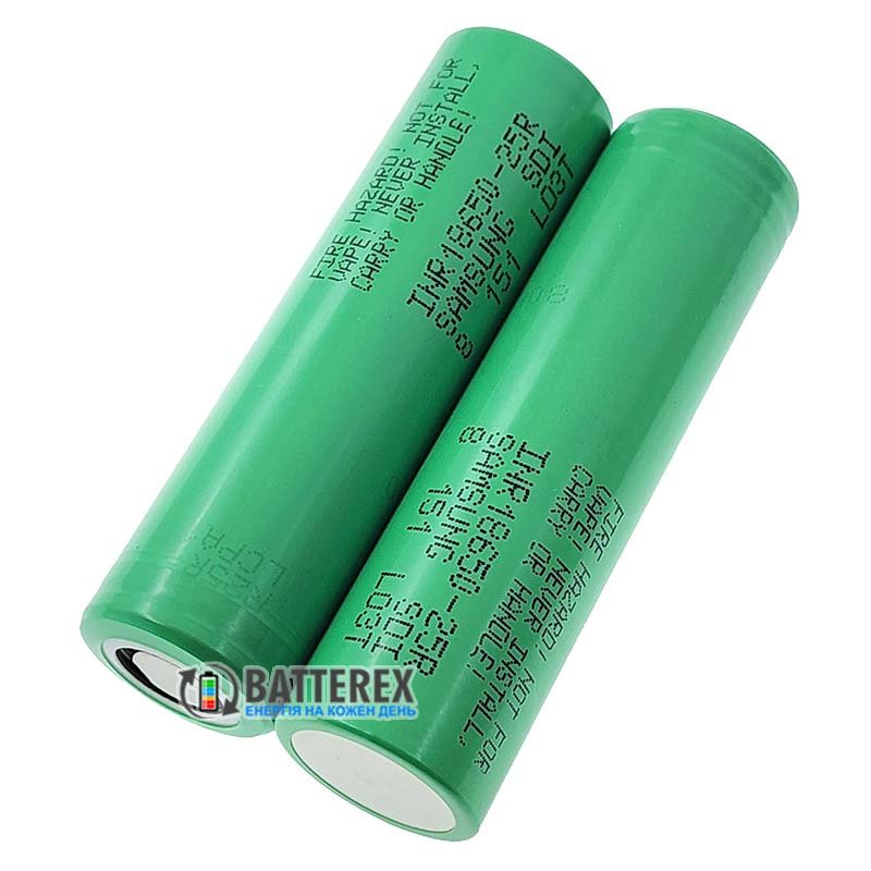 Аккумулятор высокотоковый 18650 Samsung INR 25R 2500mah 3.6V постоянная токоотдача 20А