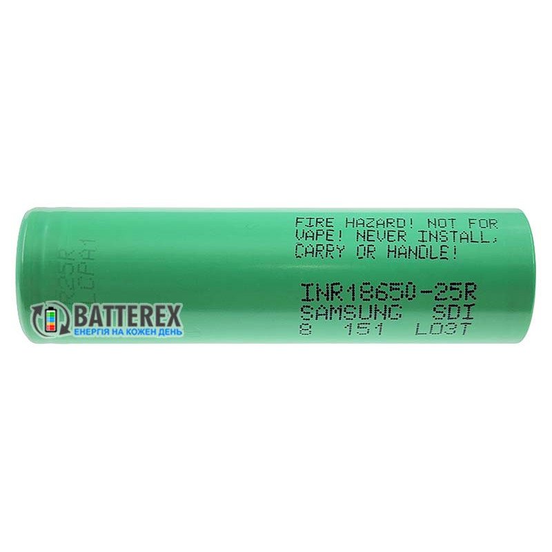 Аккумулятор высокотоковый 18650 Samsung INR 25R 2500mah 3.6V постоянная токоотдача 20А