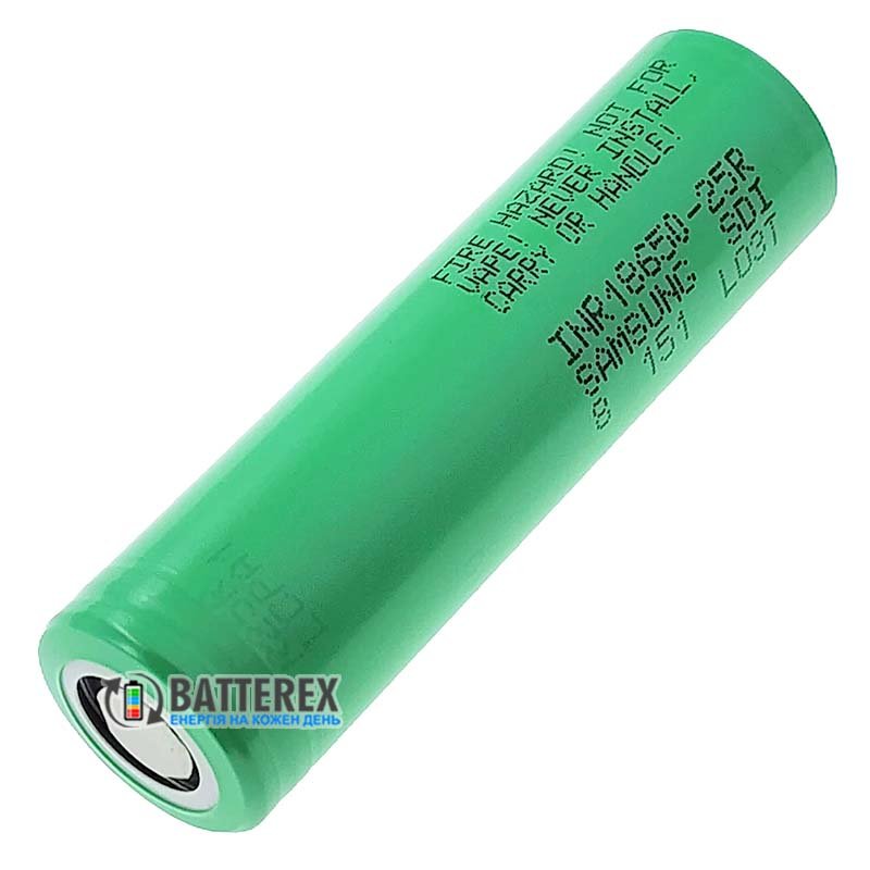 Аккумулятор высокотоковый 18650 Samsung INR 25R 2500mah 3.6V постоянная токоотдача 20А