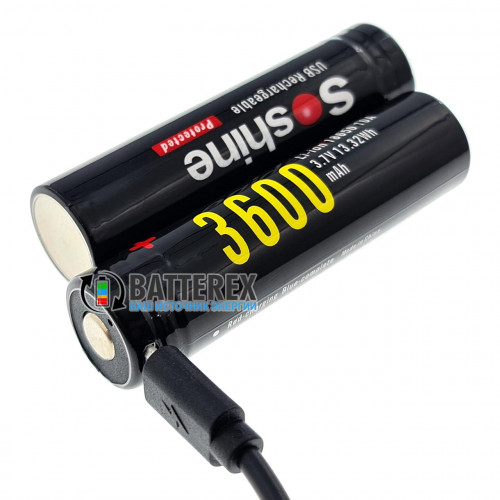 18650 Soshine 3600mah 3.7V 10A Protected с защитой с зарядкой от micro-USB