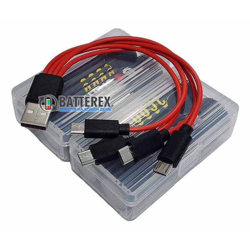Комплект из 4х аккумуляторов 18650 Soshine 3600mah 3.7V 10A Protected с зарядкой от micro-USB, зарядный кабель на 4 аккумулятора и 2 бокса для хранения