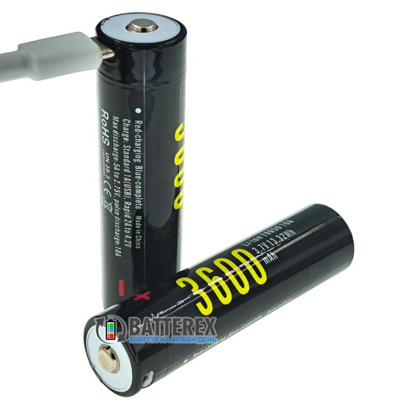 Акумулятор 18650 Soshine 3600mah 3.7V 10A Protected USB Type-C із захистом та зарядкою від USB