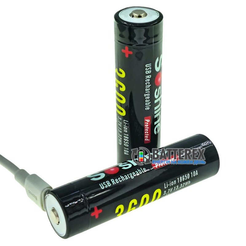 Акумулятор 18650 Soshine 3600mah 3.7V 10A Protected USB Type-C із захистом та зарядкою від USB