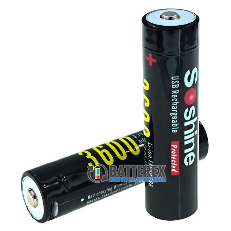 Акумулятор 18650 Soshine 3600mah 3.7V 10A Protected USB Type-C із захистом та зарядкою від USB