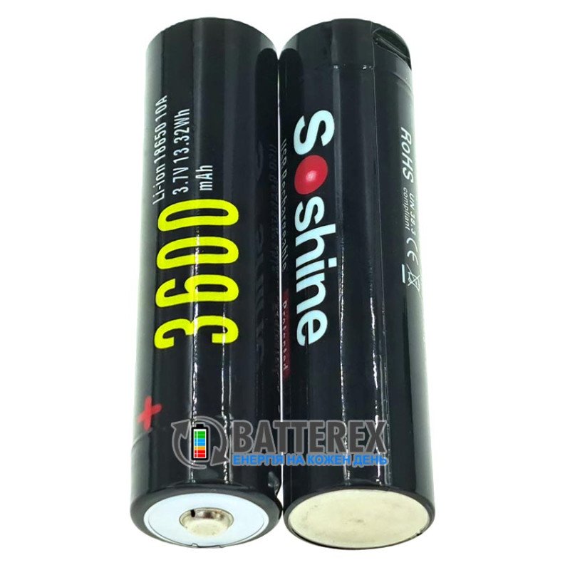 Акумулятор 18650 Soshine 3600mah 3.7V 10A Protected USB Type-C із захистом та зарядкою від USB