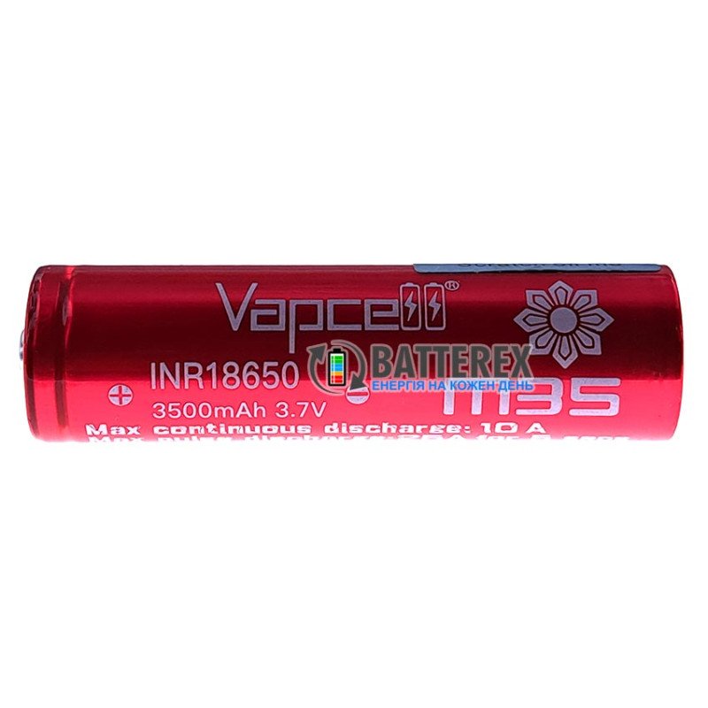 Аккумулятор 18650 Li-ion Vapcell M35 3500mah 3.7V 10A Button Top без захисту із виступаючим контактом Плюс