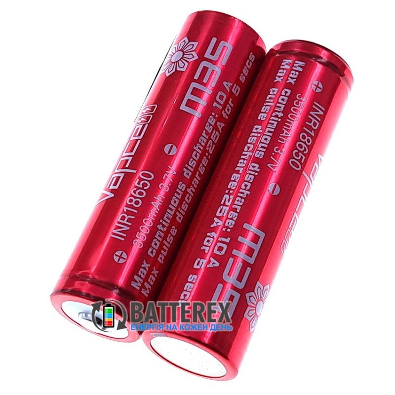 Аккумулятор 18650 Li-ion Vapcell M35 3500mah 3.7V 10A Button Top без захисту із виступаючим контактом Плюс