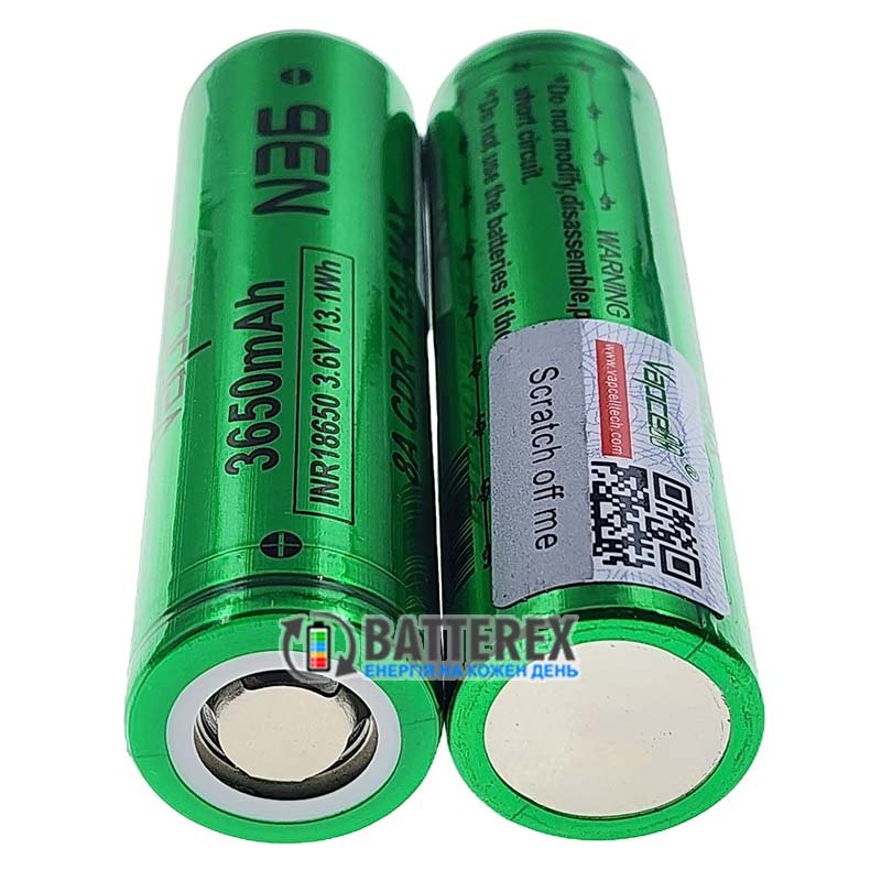 Аккумулятор Li-ion 18650 Vapcell INR N36 3650mah 3.6V 8/15A высокотоковый