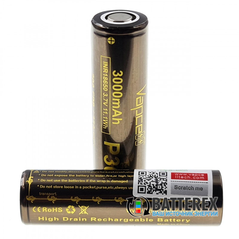 Аккумулятор 18650 Vapcell P30 3000mah 3.7V высокотоковый 20A