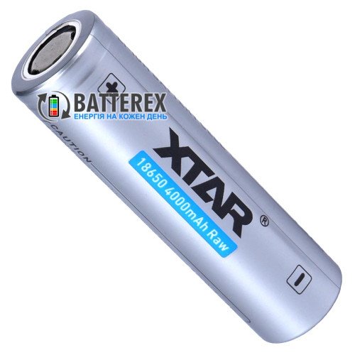 18650 XTAR Raw 4000mah 3.6V 10A без захисту, висока реальна ємність