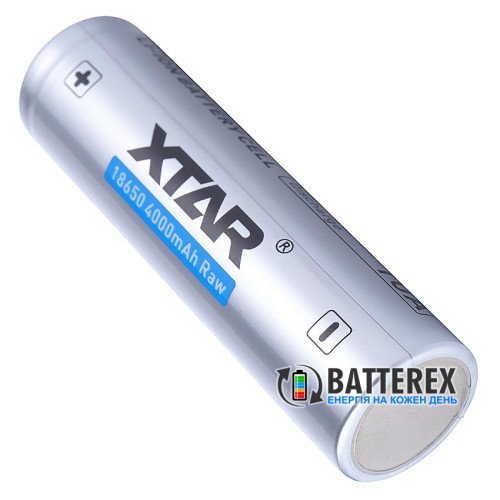 18650 XTAR Raw 4000mah 3.6V 10A без захисту, висока реальна ємність