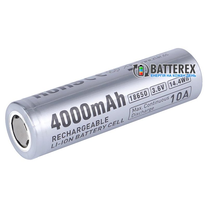 Акумулятор Li-ion 18650 XTAR Raw 4000mah 3.6V 10A для максимально довгої роботи
