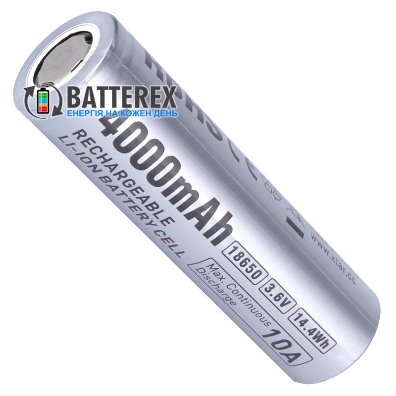 Акумулятор Li-ion 18650 XTAR Raw 4000mah 3.6V 10A для максимально довгої роботи