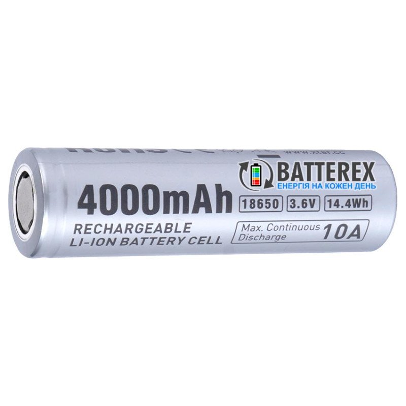 Акумулятор Li-ion 18650 XTAR Raw 4000mah 3.6V 10A для максимально довгої роботи