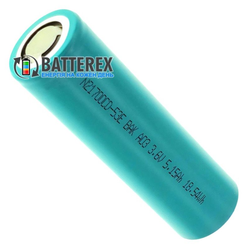 Аккумулятор 21700 высокой ёмкости BAK N21700CD 53E 5300mAh 3.6V 10A