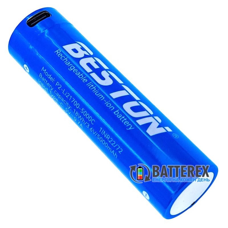 Акумулятор Li-ion 21700 Beston 5000mah 3.6V USB-C Protected із платою захисту, функція Повербанк, перевірка рівня заряду, зарядка від USB Type-C
