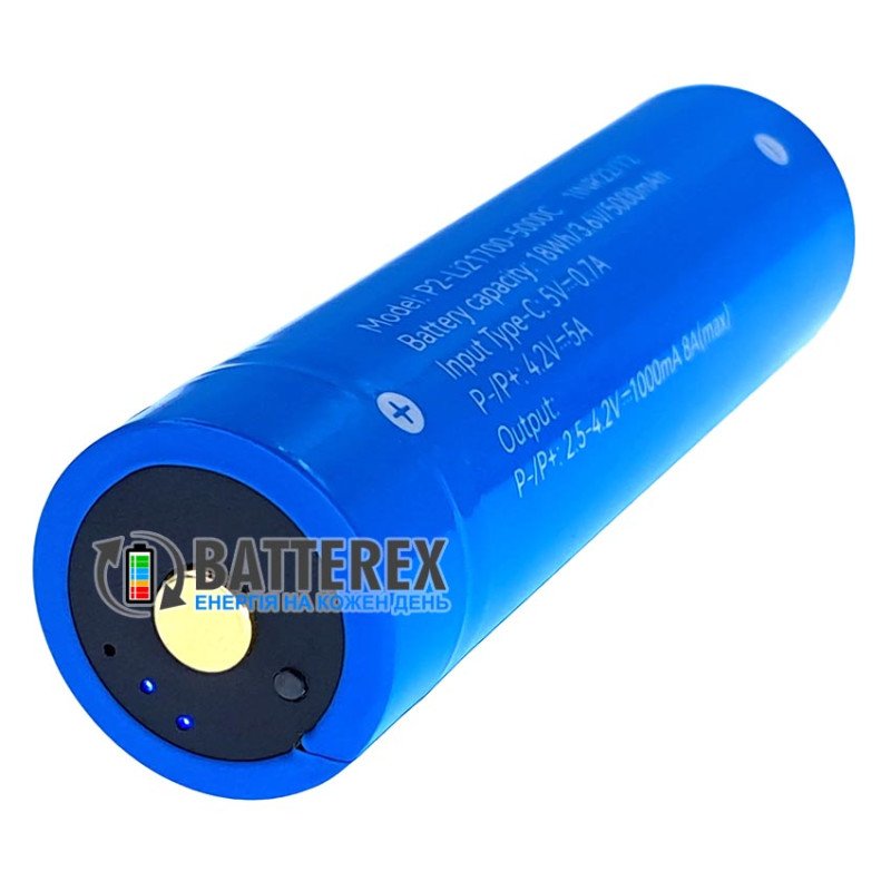 Акумулятор Li-ion 21700 Beston 5000mah 3.6V USB-C Protected із платою захисту, перевіркою рівня заряду та зарядкою від USB Type-C  - упаковка 2 шт. в пластиковому боксі із подвійним кабелем для зарядки