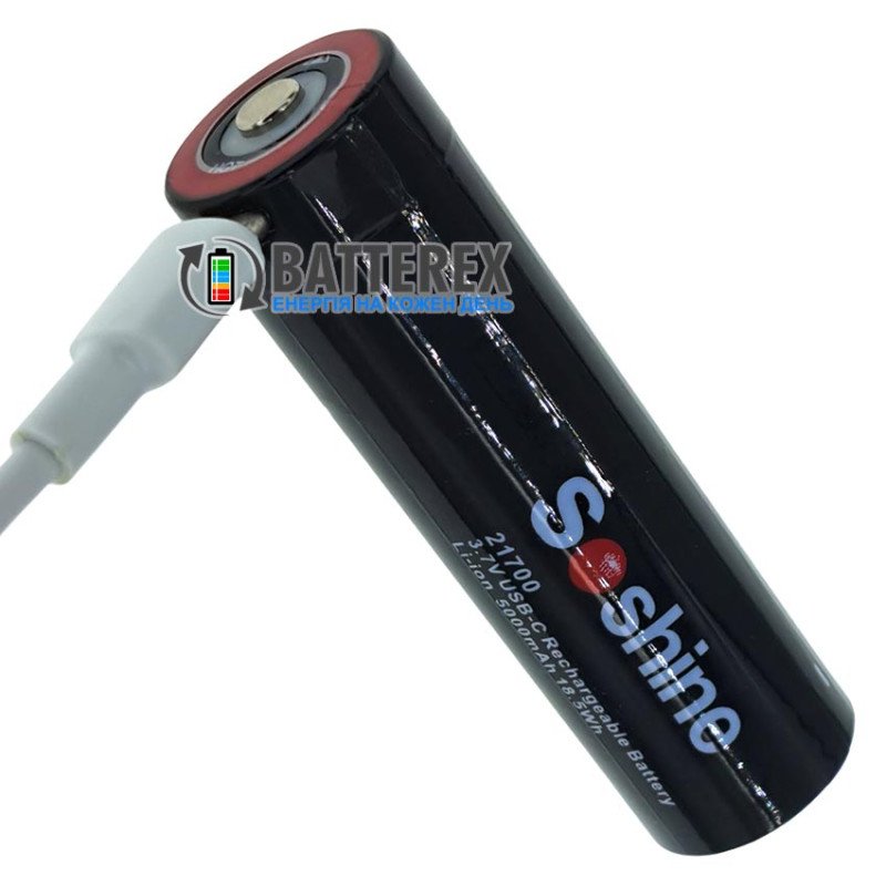 Акумулятор Li-ion 21700 Soshine 5000mah 18.5Wh 3.7V Protected USB-C із платою захисту та зарядкою від USB Type-C 