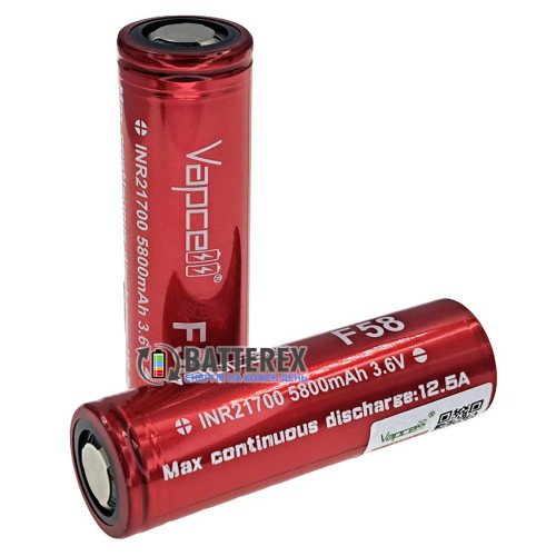 21700 Vapcell INR F58 5800mah 3.6V 12.5A без защиты, реальная высокая ёмкость