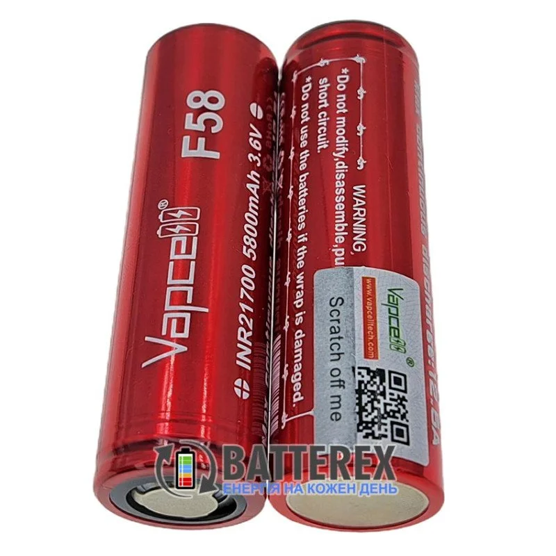 Аккумулятор 21700 Vapcell INR F58 5800mah 3.6V 12.5A без защиты