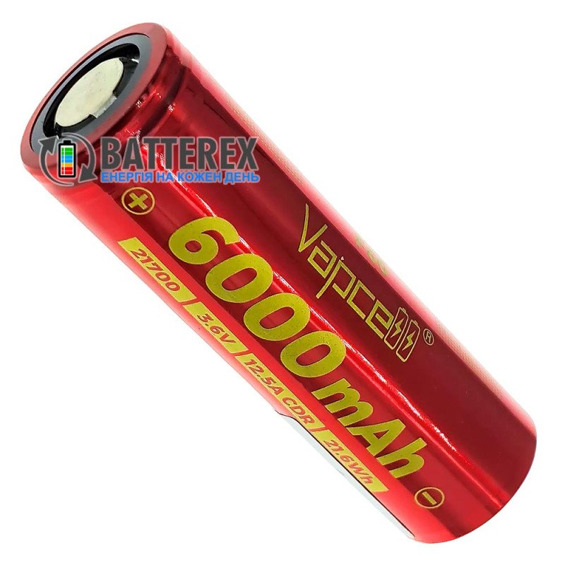 Аккумулятор Li-ion 21700 Vapcell INR F60 6000mah 3.6V 12.5A