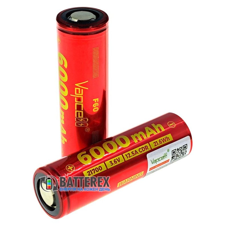 Аккумулятор Li-ion 21700 Vapcell INR F60 6000mah 3.6V 12.5A