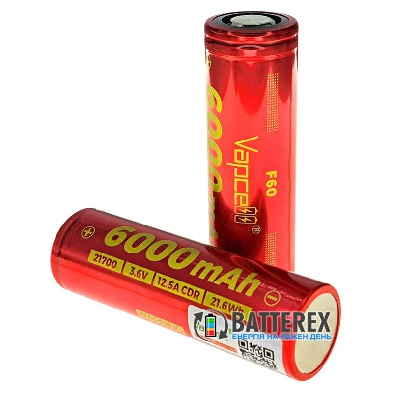 Аккумулятор 21700 Vapcell INR F60 6000mah 3.6V 12.5A без защиты