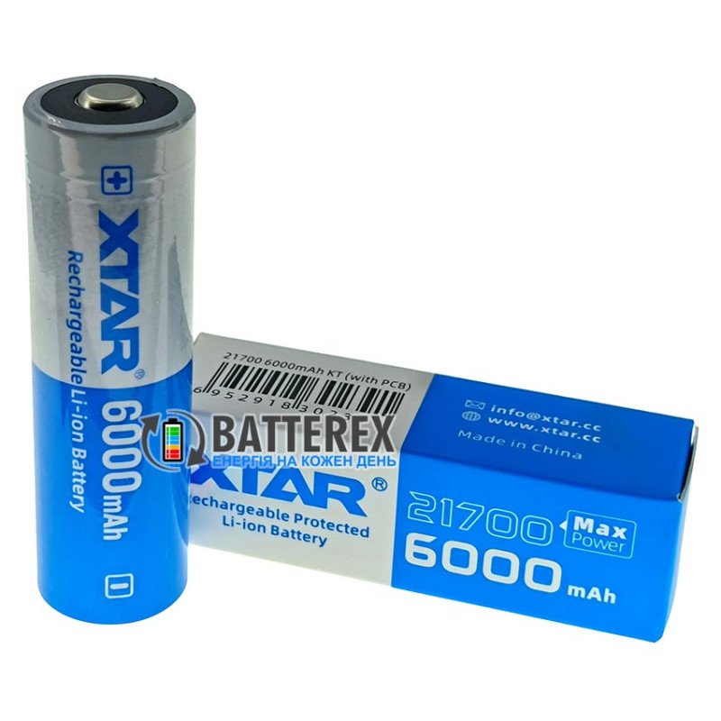 Акумулятор Li-ion 21700 XTAR 6000mah 21.6Wh 3.6V 10A Protected із платою захисту, висока реальна ємність