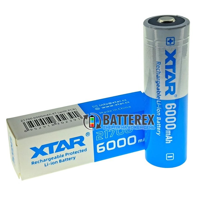 Акумулятор Li-ion 21700 XTAR 6000mah 21.6Wh 3.6V 10A Protected із платою захисту, висока реальна ємність