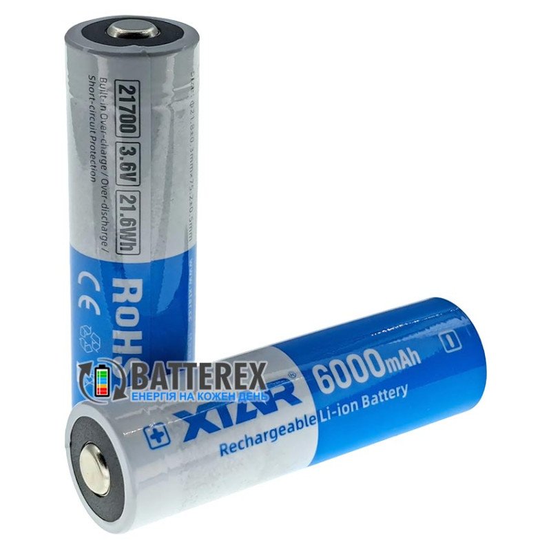 Акумулятор Li-ion 21700 XTAR 6000mah 21.6Wh 3.6V 10A Protected із платою захисту, висока реальна ємність