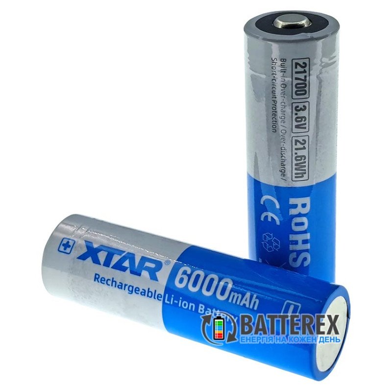 Акумулятор Li-ion 21700 XTAR 6000mah 21.6Wh 3.6V 10A Protected із платою захисту, висока реальна ємність
